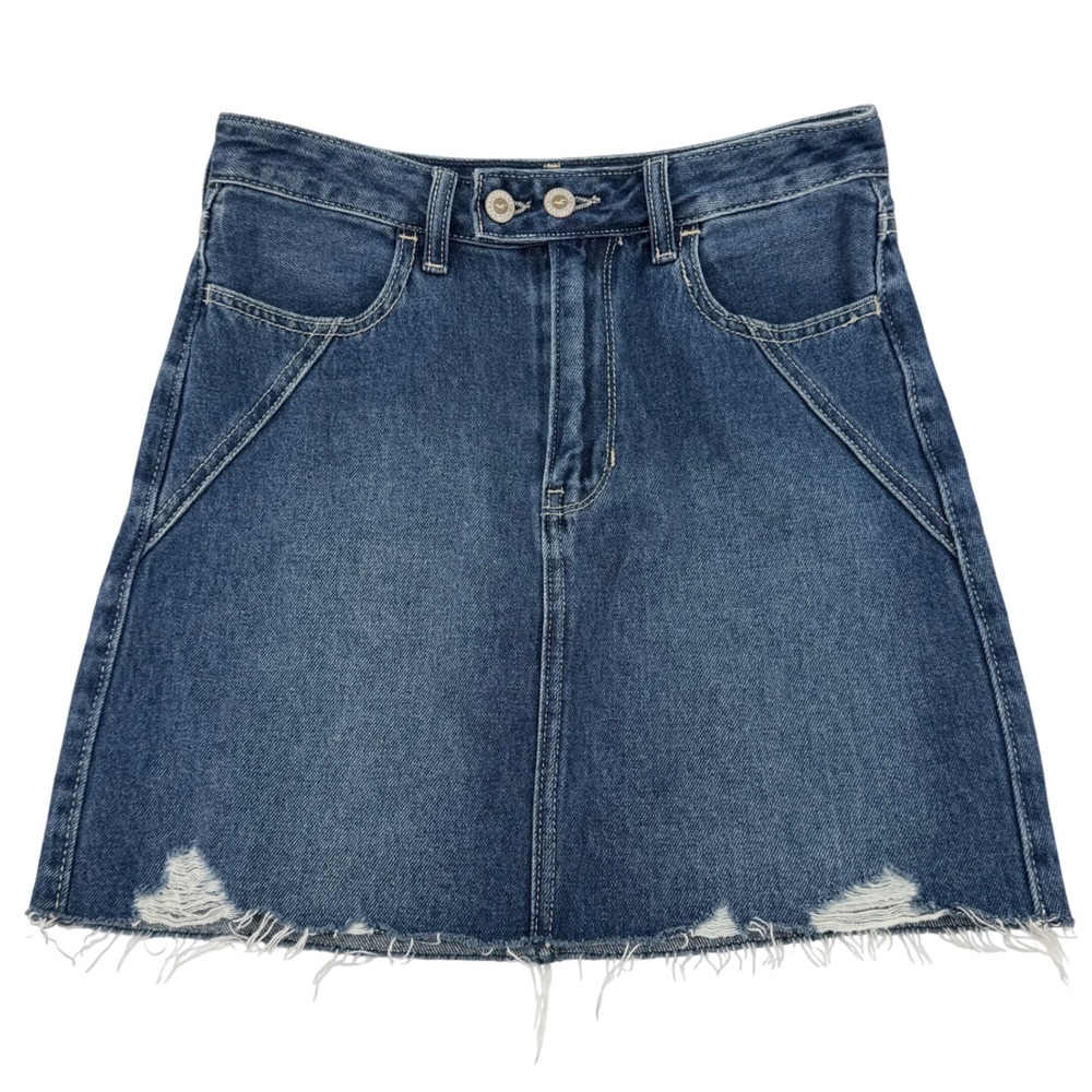 Hollister Denim Skirt Womens 3 Blue Ultra High Y2K Rise Raw Hem Distressed Mini